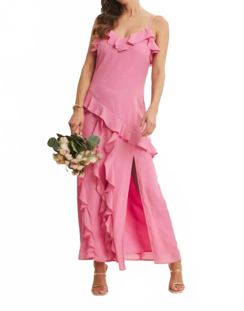 NEW IN FEBRUARY hint of allure ruffle detailed slit maxi dress in pink